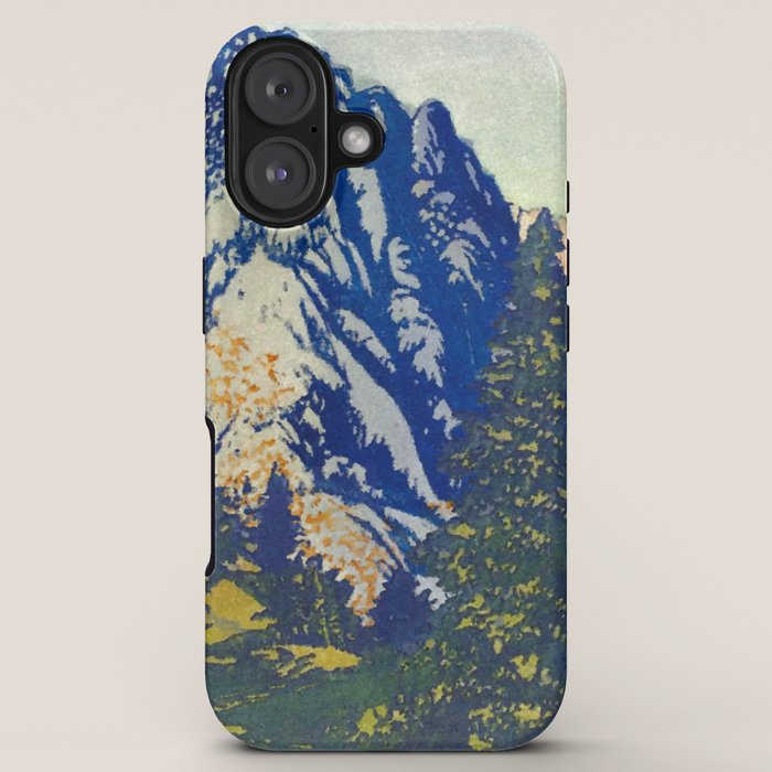A Departure I - Mountain & Forest Nature Ukiyo Landscape in Blue, Green & Grey iPhone Case