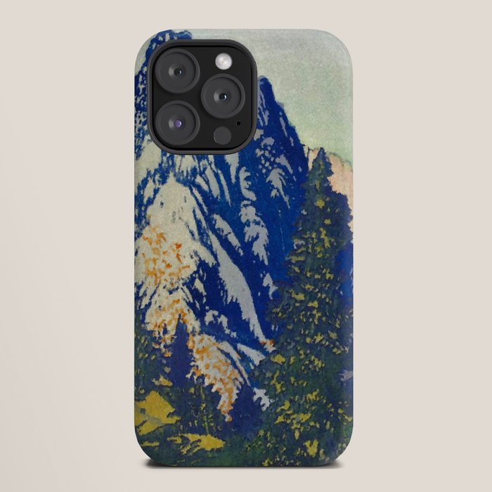 A Departure I - Mountain & Forest Nature Ukiyo Landscape in Blue, Green & Grey iPhone Case