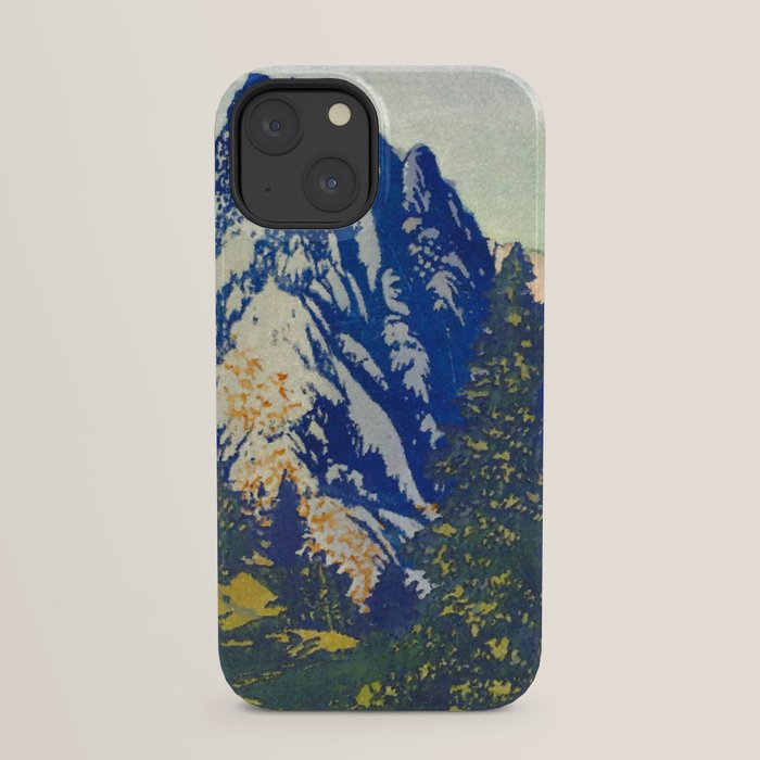 A Departure I - Mountain & Forest Nature Ukiyo Landscape in Blue, Green & Grey iPhone Case