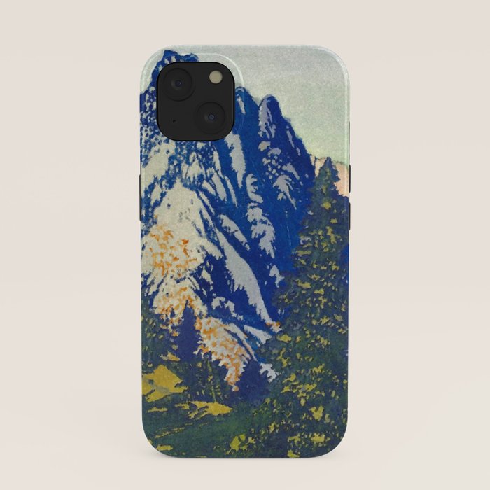 A Departure I - Mountain & Forest Nature Ukiyo Landscape in Blue, Green & Grey iPhone Case