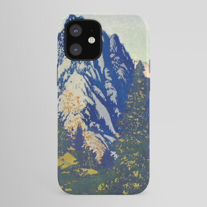 A Departure I - Mountain & Forest Nature Ukiyo Landscape in Blue, Green & Grey iPhone Case
