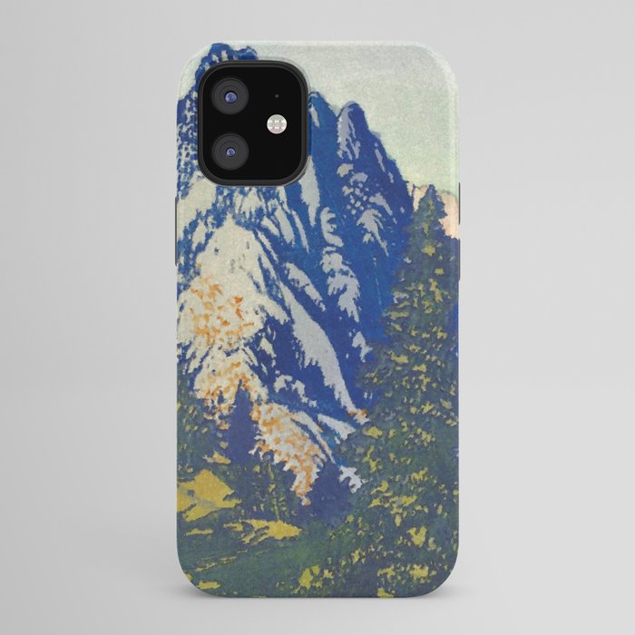 A Departure I - Mountain & Forest Nature Ukiyo Landscape in Blue, Green & Grey iPhone Case