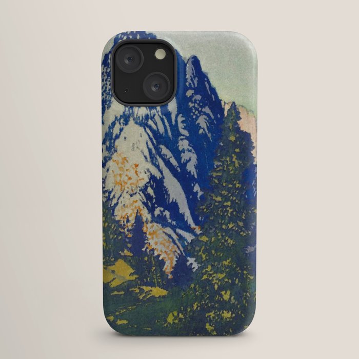 A Departure I - Mountain & Forest Nature Ukiyo Landscape in Blue, Green & Grey iPhone Case