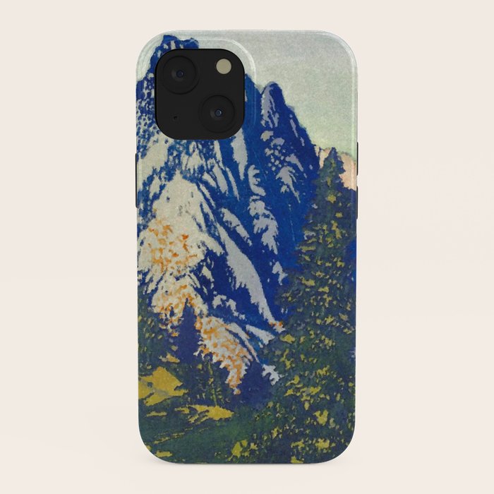 A Departure I - Mountain & Forest Nature Ukiyo Landscape in Blue, Green & Grey iPhone Case