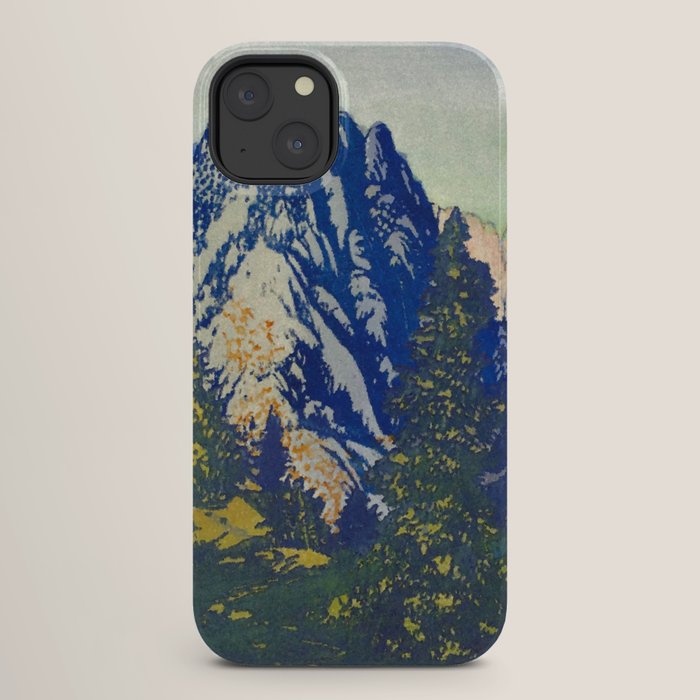 A Departure I - Mountain & Forest Nature Ukiyo Landscape in Blue, Green & Grey iPhone Case