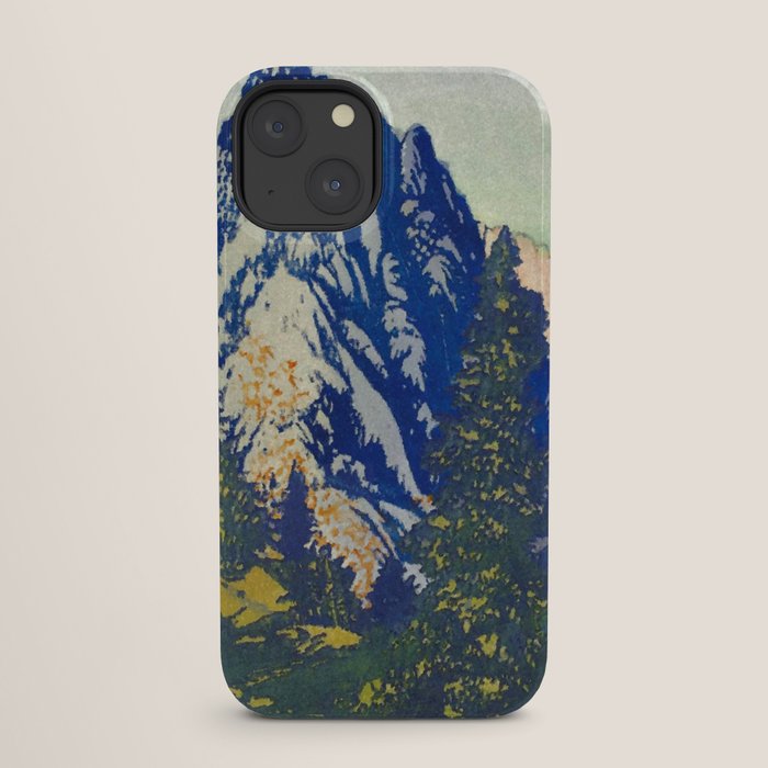A Departure I - Mountain & Forest Nature Ukiyo Landscape in Blue, Green & Grey iPhone Case