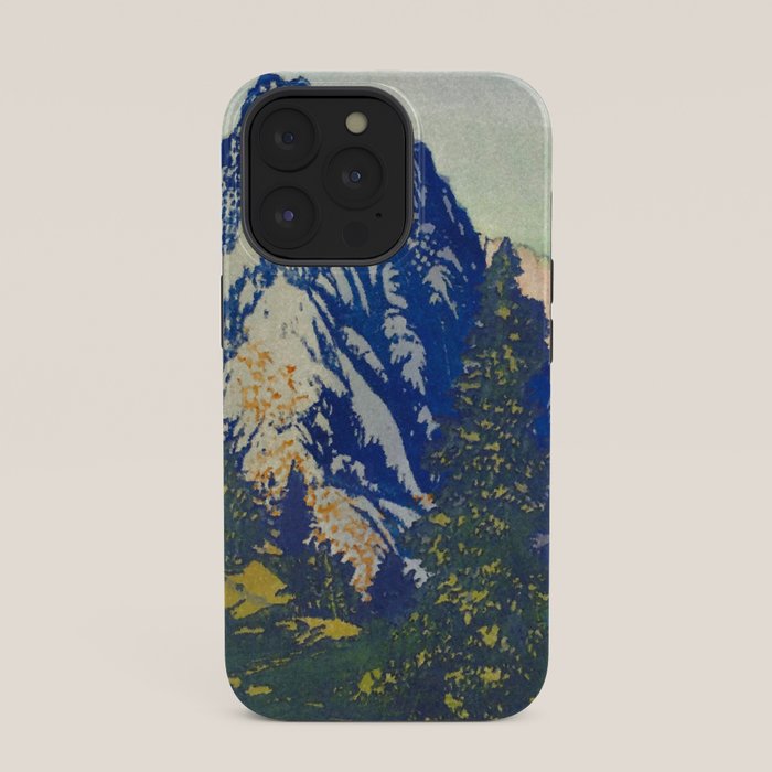A Departure I - Mountain & Forest Nature Ukiyo Landscape in Blue, Green & Grey iPhone Case