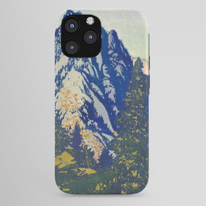 A Departure I - Mountain & Forest Nature Ukiyo Landscape in Blue, Green & Grey iPhone Case