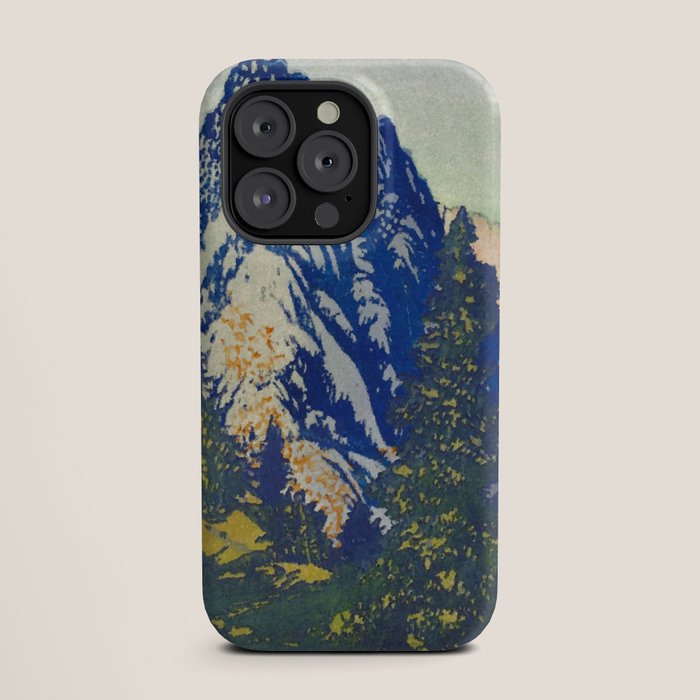 A Departure I - Mountain & Forest Nature Ukiyo Landscape in Blue, Green & Grey iPhone Case