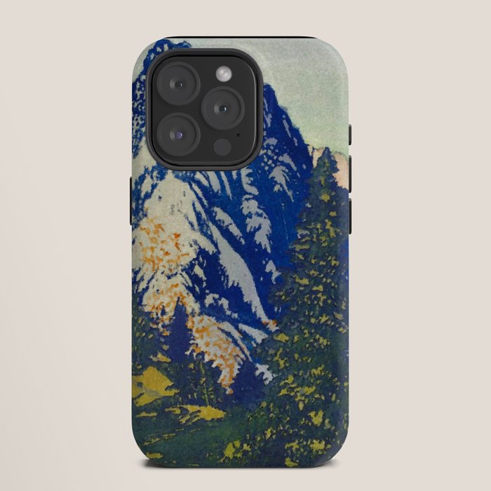 A Departure I - Mountain & Forest Nature Ukiyo Landscape in Blue, Green & Grey iPhone Case