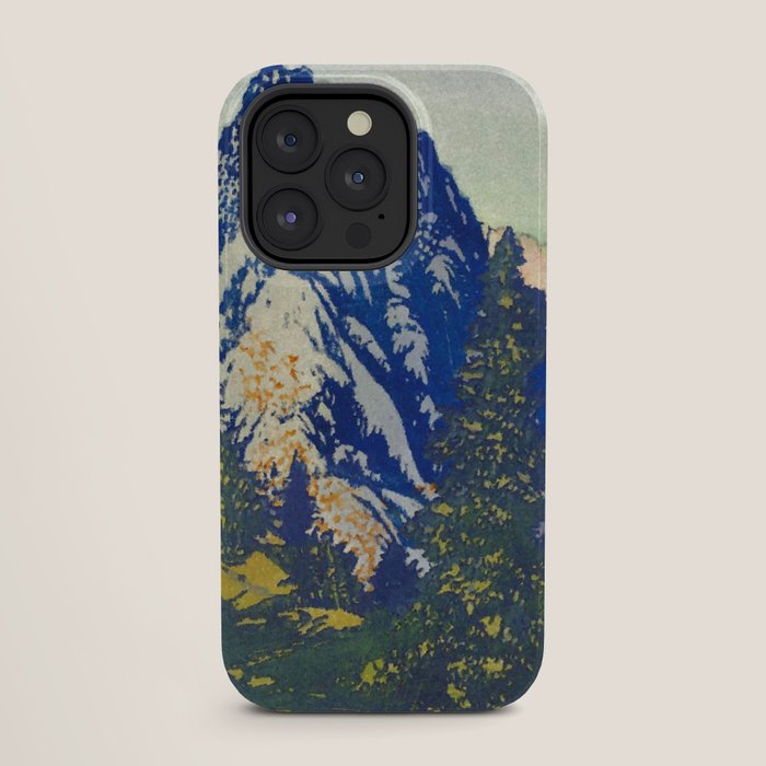 A Departure I - Mountain & Forest Nature Ukiyo Landscape in Blue, Green & Grey iPhone Case