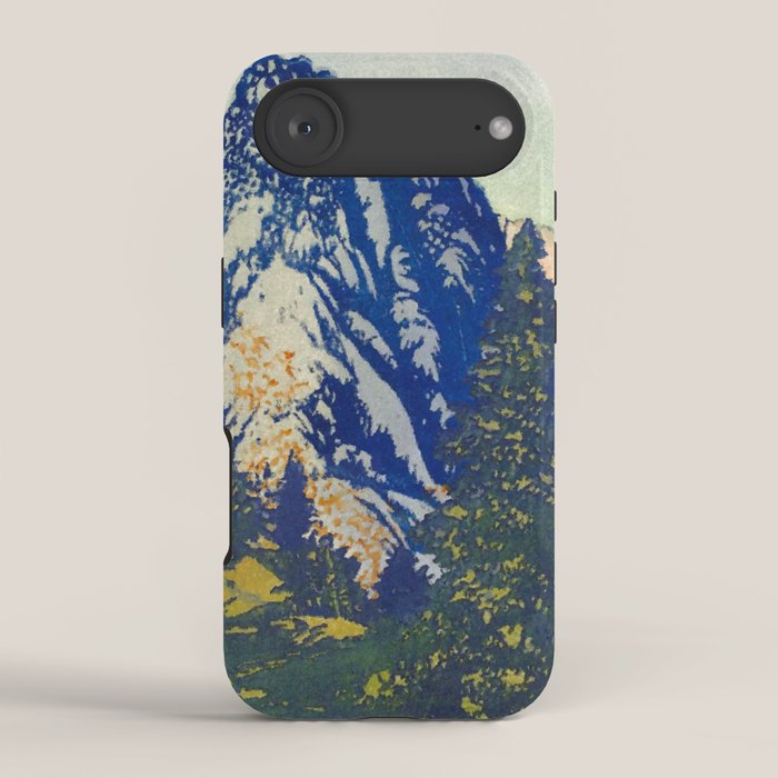 A Departure I - Mountain & Forest Nature Ukiyo Landscape in Blue, Green & Grey iPhone Case