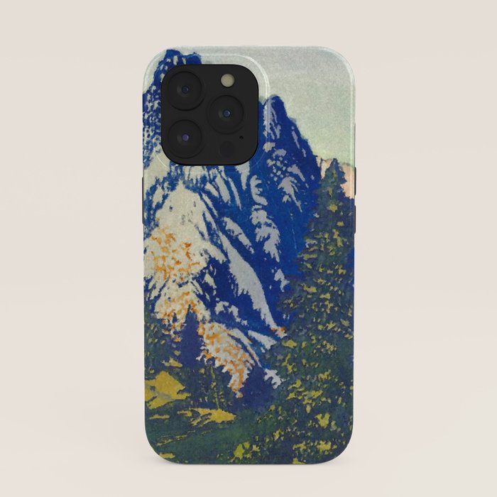 A Departure I - Mountain & Forest Nature Ukiyo Landscape in Blue, Green & Grey iPhone Case