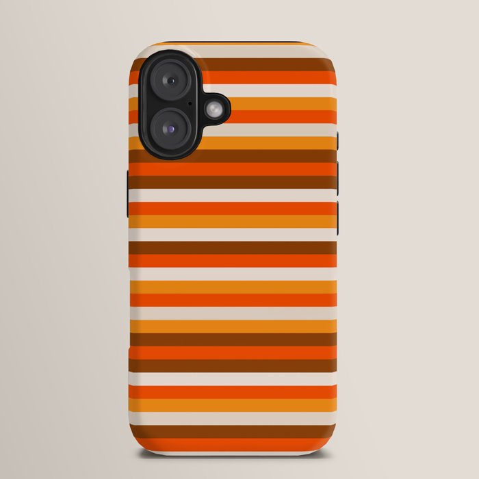 70s Fine Stripes in Retro Orange and Brown iPhone Case