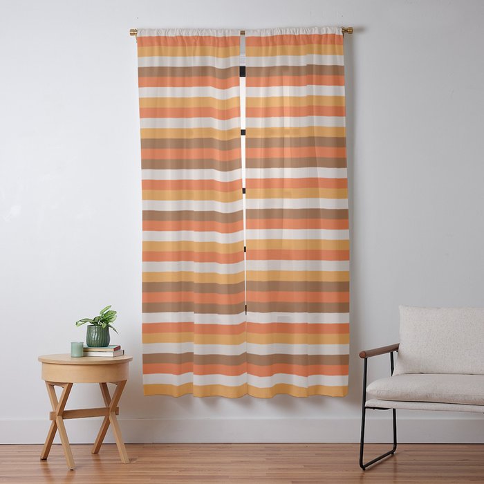 70s Fine Stripes in Retro Orange and Brown Window Curtain
