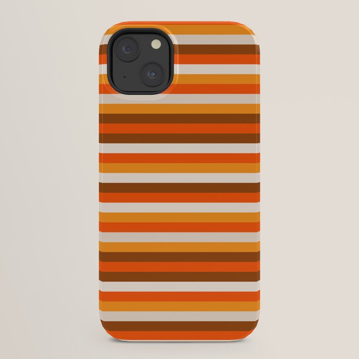 70s Fine Stripes in Retro Orange and Brown iPhone Case