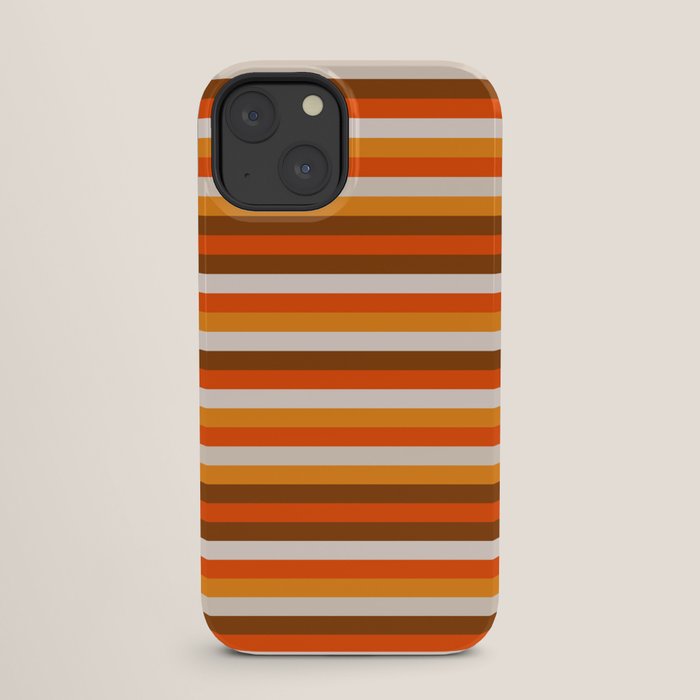 70s Fine Stripes in Retro Orange and Brown iPhone Case