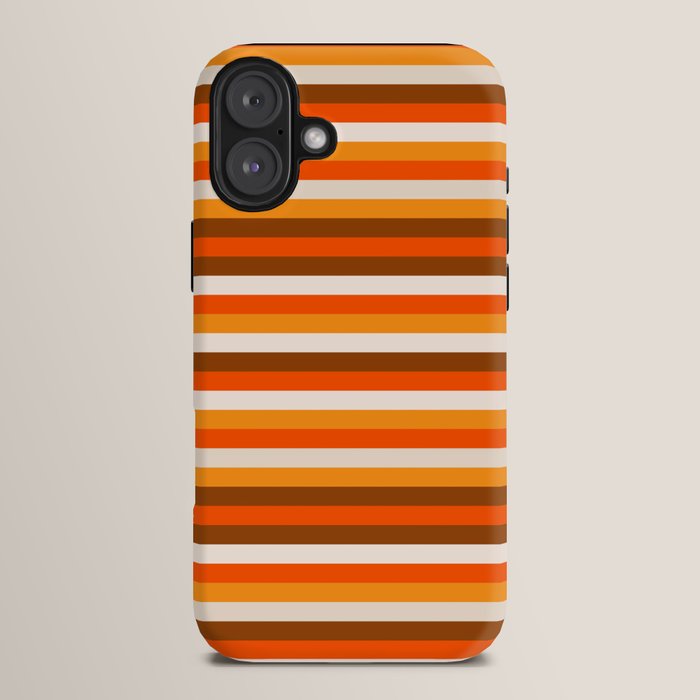 70s Fine Stripes in Retro Orange and Brown iPhone Case