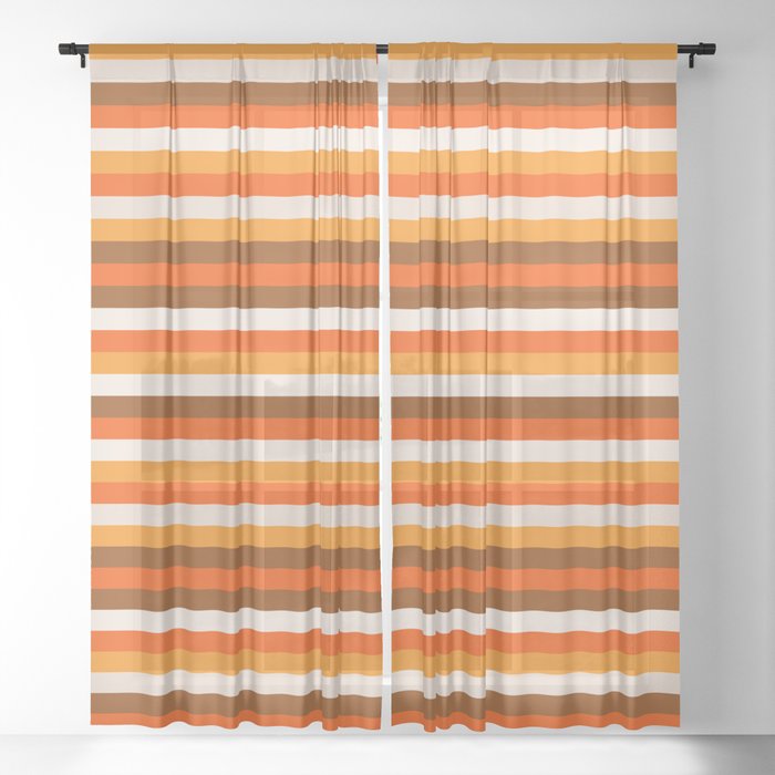 70s Fine Stripes in Retro Orange and Brown Window Curtain