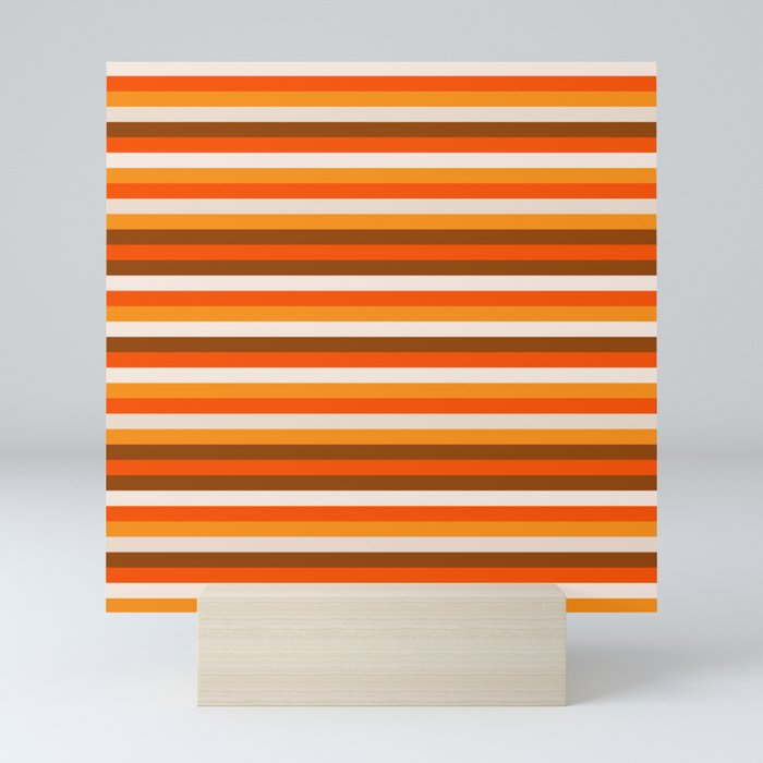 70s Fine Stripes in Retro Orange and Brown Mini Art Print