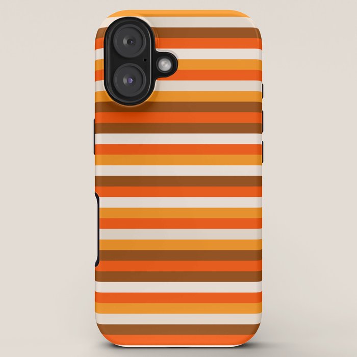 70s Fine Stripes in Retro Orange and Brown iPhone Case