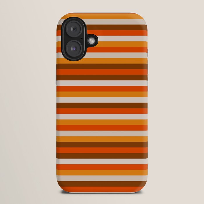 70s Fine Stripes in Retro Orange and Brown iPhone Case