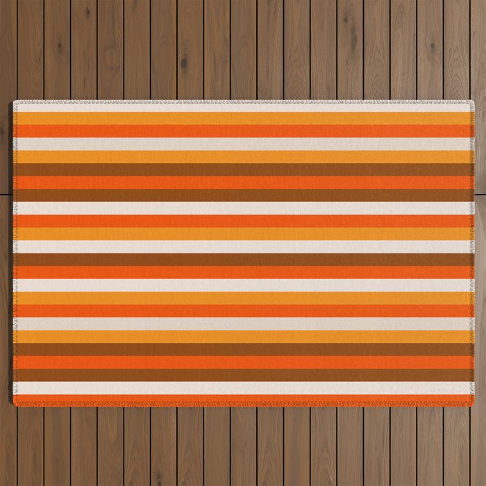 70s Fine Stripes in Retro Orange and Brown Outdoor Rug