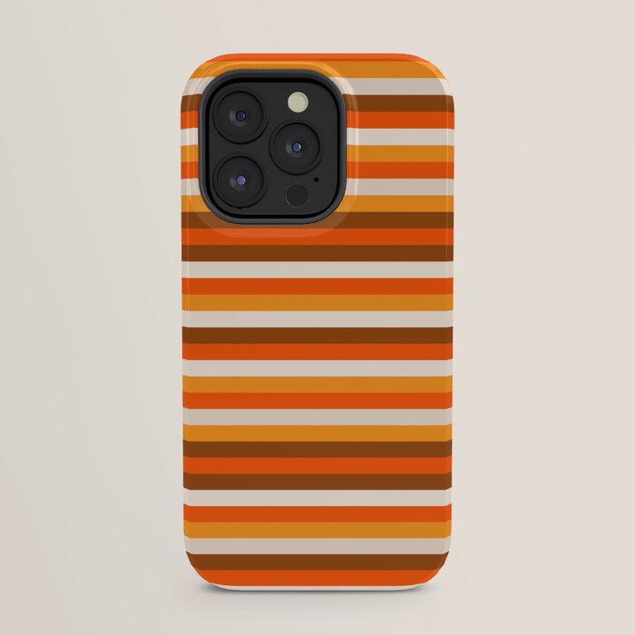 70s Fine Stripes in Retro Orange and Brown iPhone Case