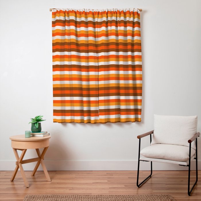 70s Fine Stripes in Retro Orange and Brown Window Curtain