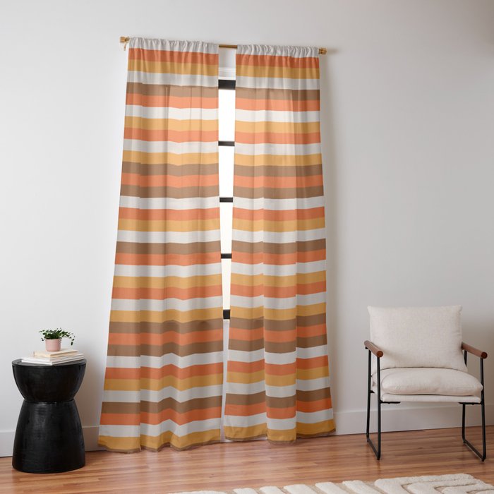 70s Fine Stripes in Retro Orange and Brown Window Curtain