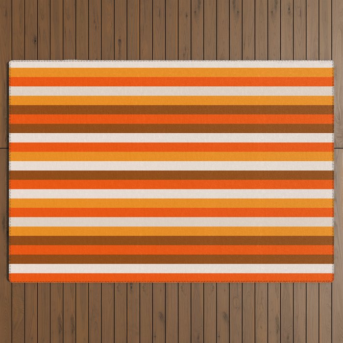 70s Fine Stripes in Retro Orange and Brown Outdoor Rug