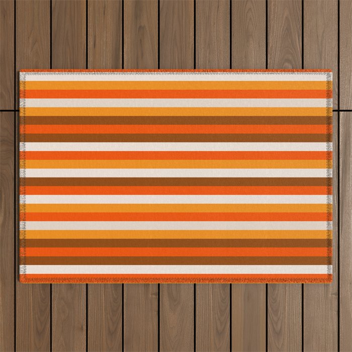 70s Fine Stripes in Retro Orange and Brown Outdoor Rug