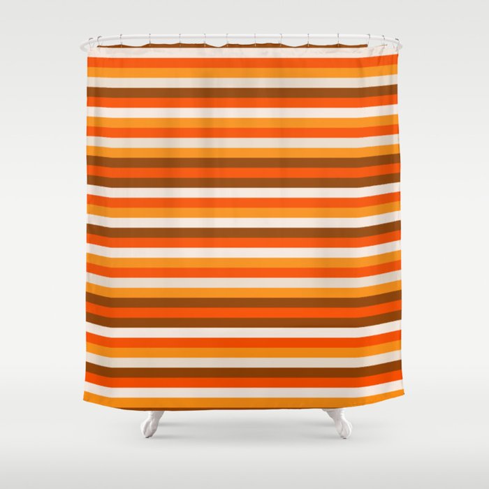70s Fine Stripes in Retro Orange and Brown Shower Curtain