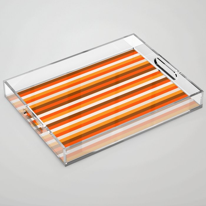 70s Fine Stripes in Retro Orange and Brown Acrylic Tray