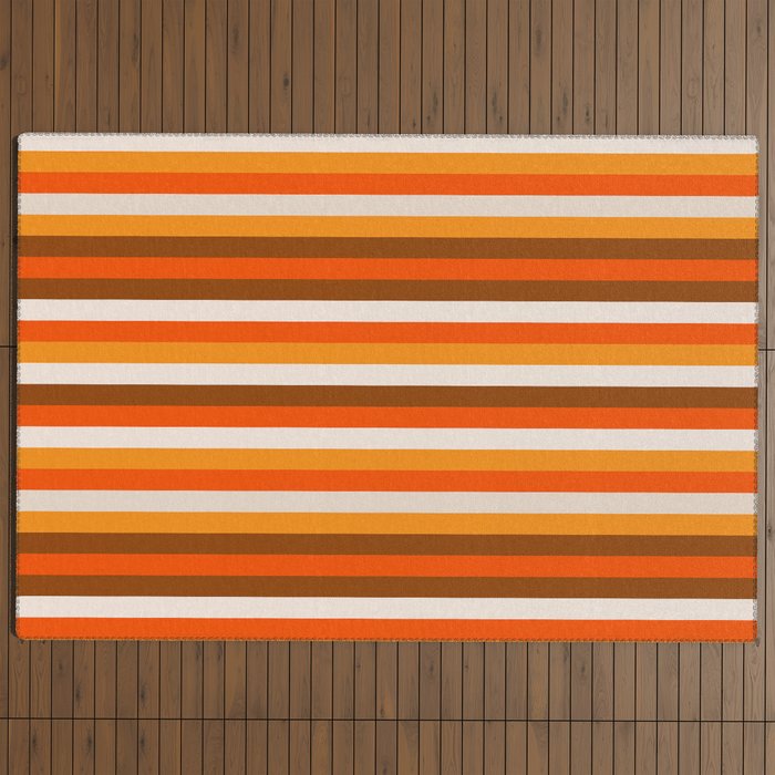 70s Fine Stripes in Retro Orange and Brown Outdoor Rug