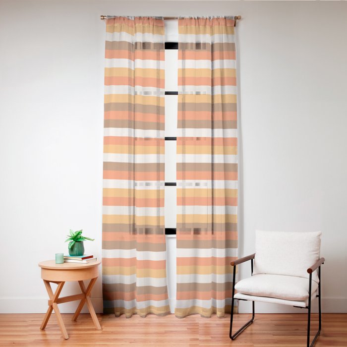 70s Fine Stripes in Retro Orange and Brown Window Curtain