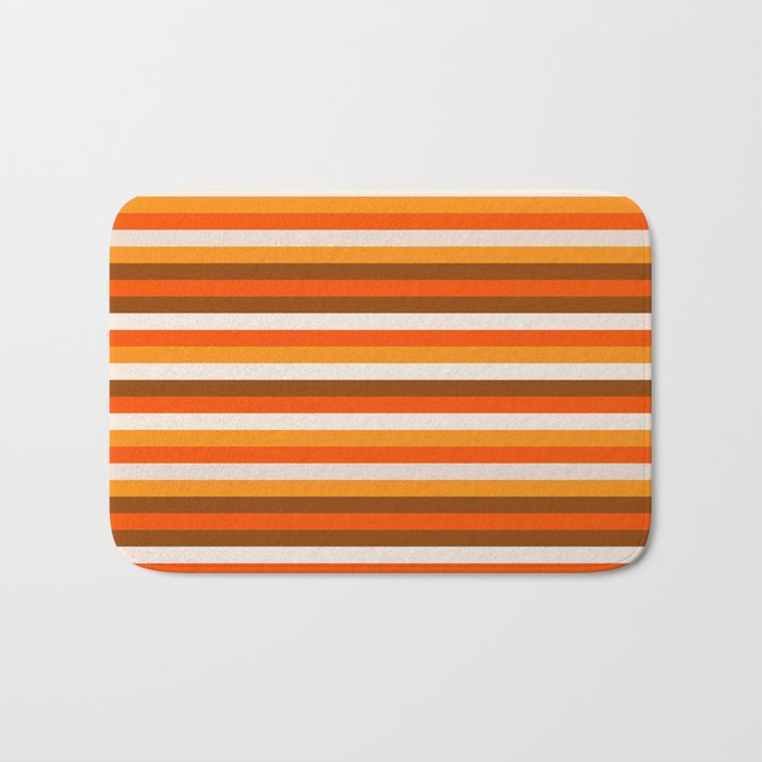 70s Fine Stripes in Retro Orange and Brown Bath Mat