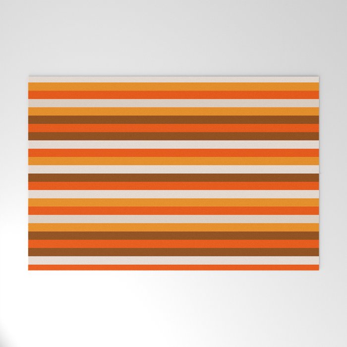 70s Fine Stripes in Retro Orange and Brown Welcome Mat