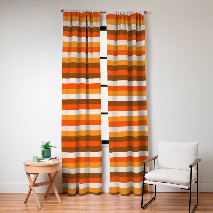 70s Fine Stripes in Retro Orange and Brown Window Curtain