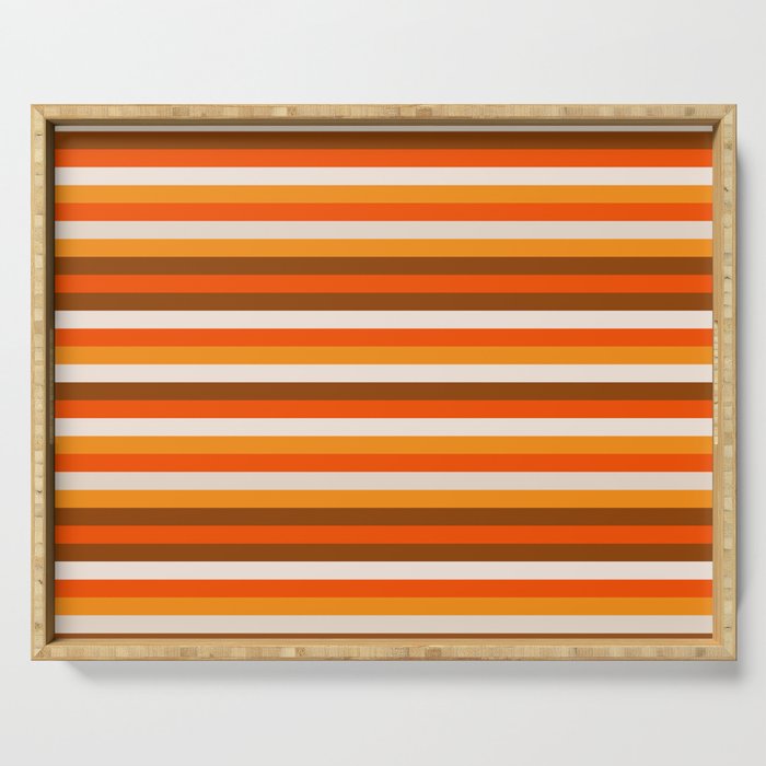 70s Fine Stripes in Retro Orange and Brown Serving Tray
