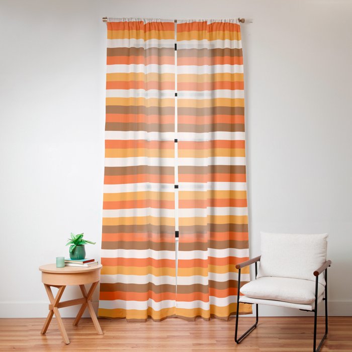 70s Fine Stripes in Retro Orange and Brown Window Curtain