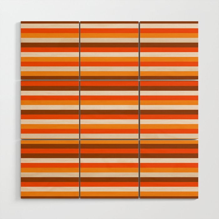 70s Fine Stripes in Retro Orange and Brown Wood Wall Art