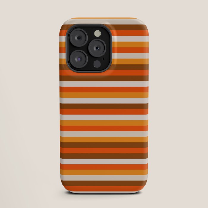 70s Fine Stripes in Retro Orange and Brown iPhone Case