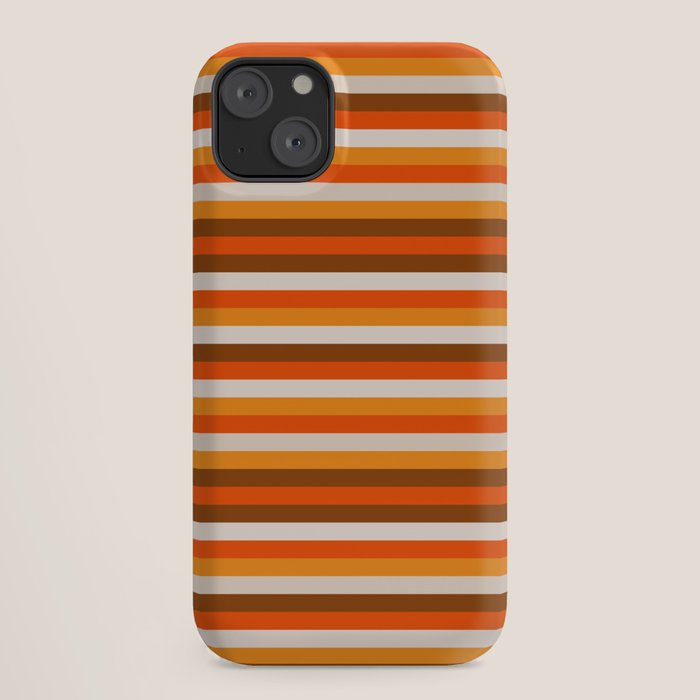 70s Fine Stripes in Retro Orange and Brown iPhone Case