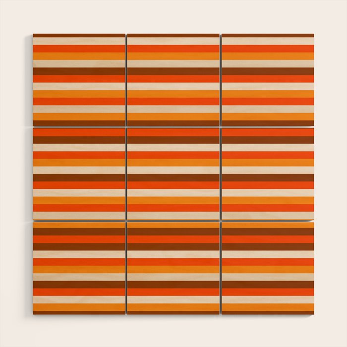 70s Fine Stripes in Retro Orange and Brown Wood Wall Art