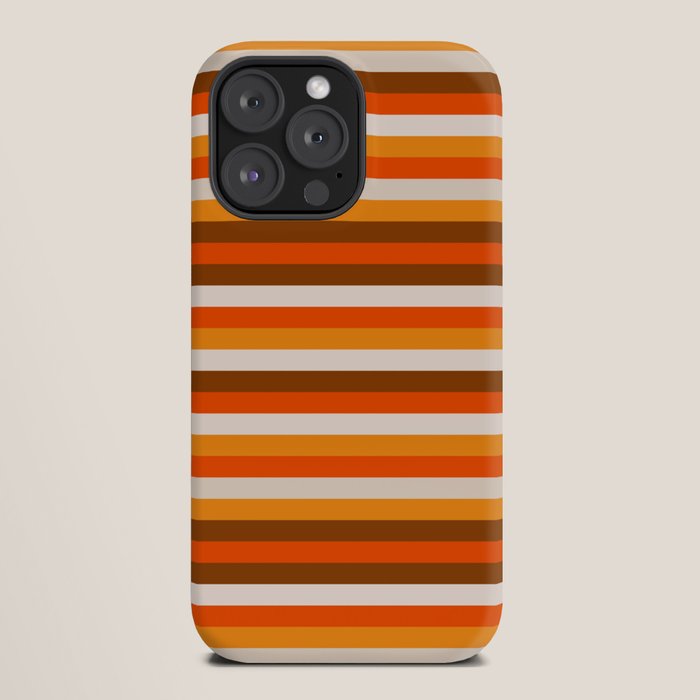 70s Fine Stripes in Retro Orange and Brown iPhone Case
