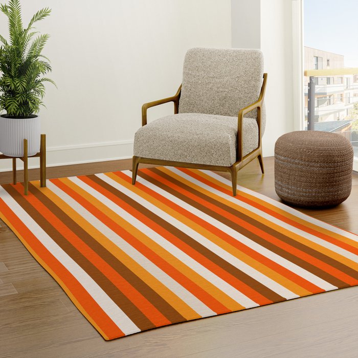 70s Fine Stripes in Retro Orange and Brown Rug