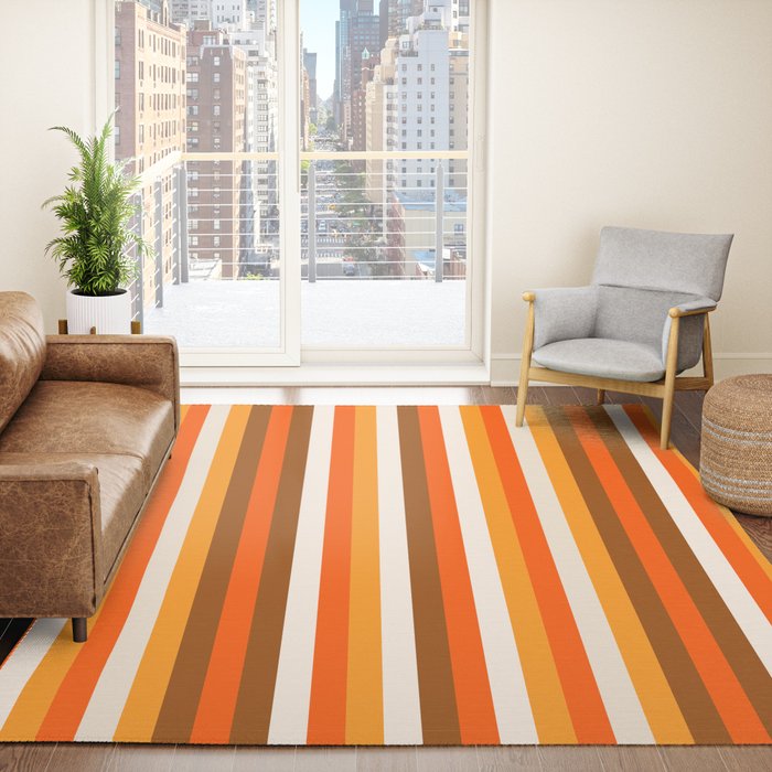 70s Fine Stripes in Retro Orange and Brown Rug