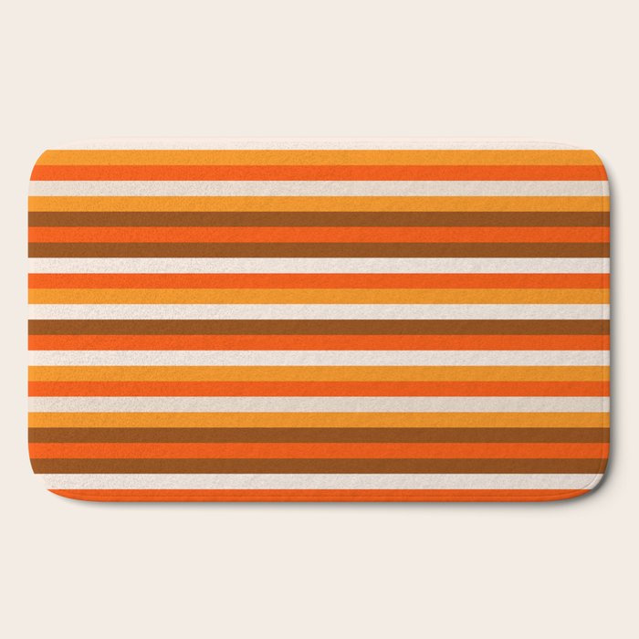 70s Fine Stripes in Retro Orange and Brown Bath Mat