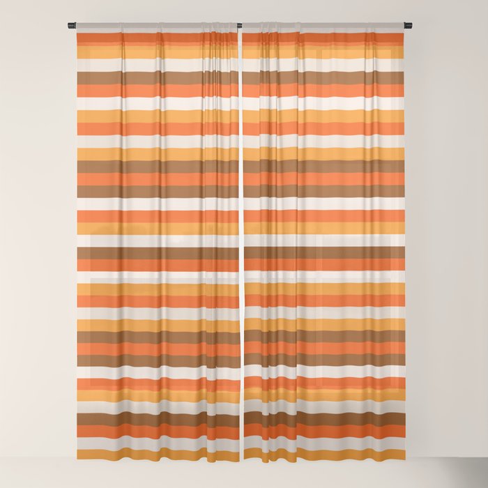 70s Fine Stripes in Retro Orange and Brown Window Curtain